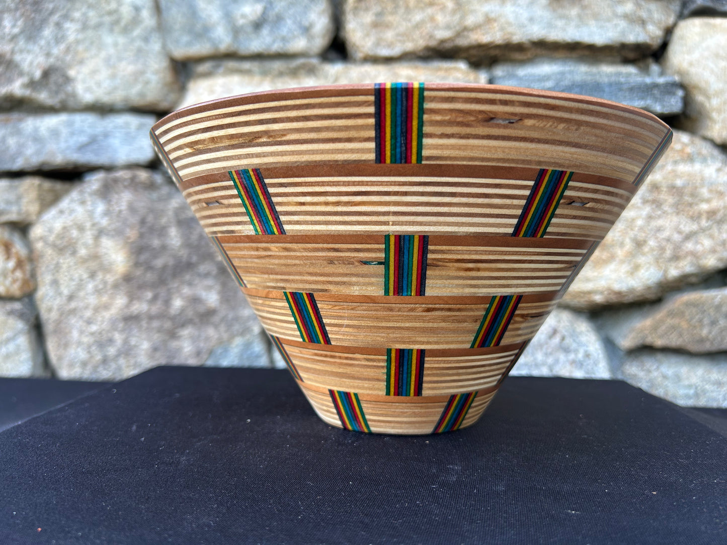 Baltic Birch and Multi-color Spectra-ply Basket Weave Bowl