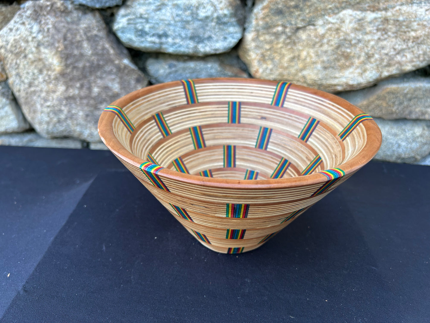 Baltic Birch and Multi-color Spectra-ply Basket Weave Bowl