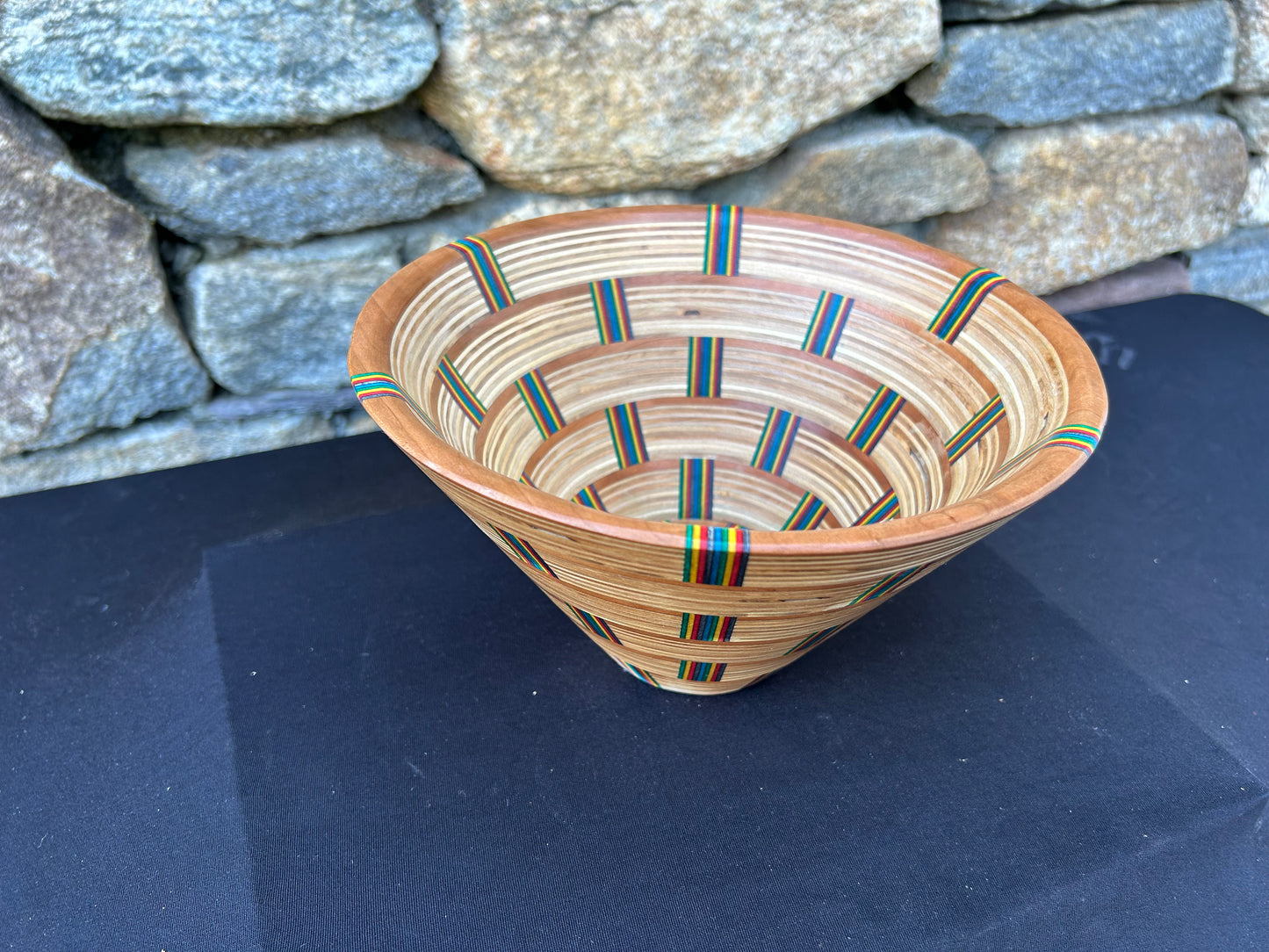 Baltic Birch and Multi-color Spectra-ply Basket Weave Bowl