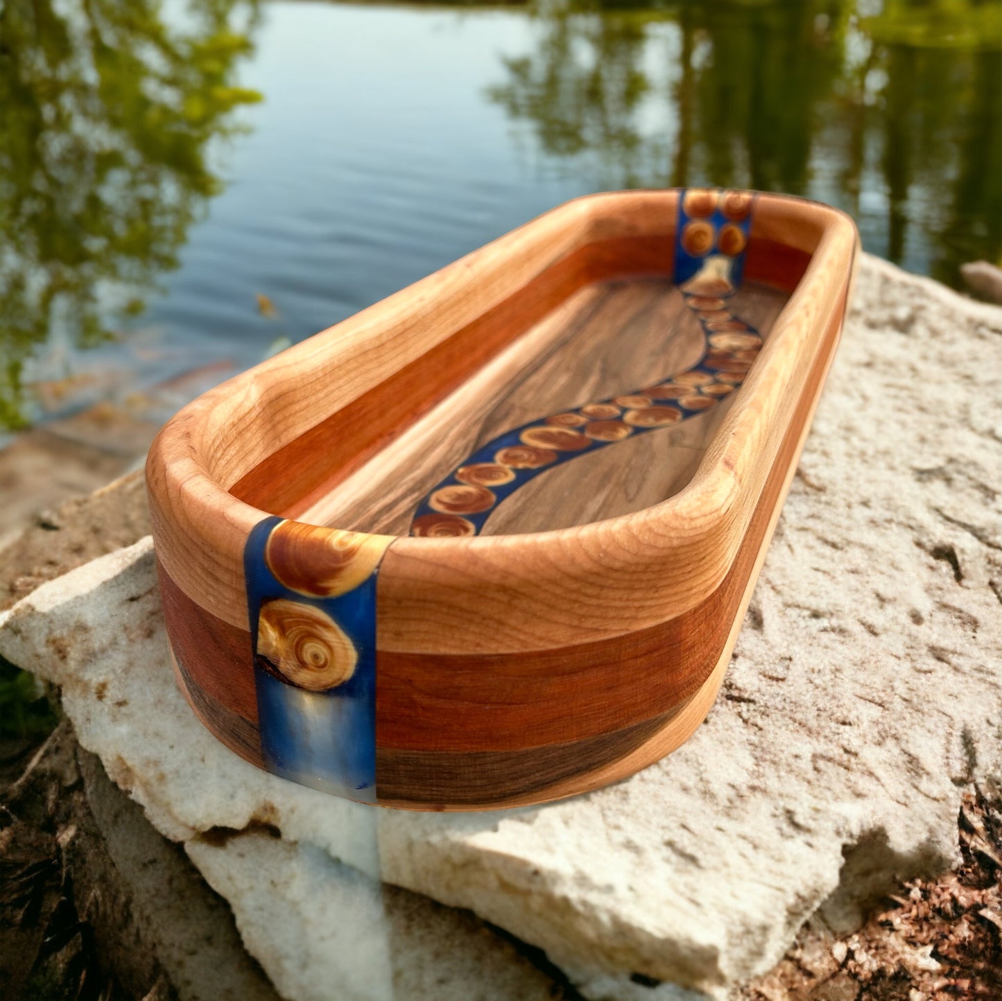 Hardwood River Bowl With Islands